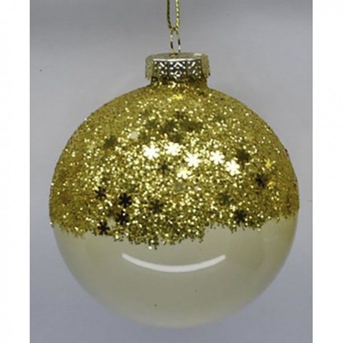  BI-COLOURED GOLD GLITTER GLASS BALL ORNAMENT   8CM SET 6 