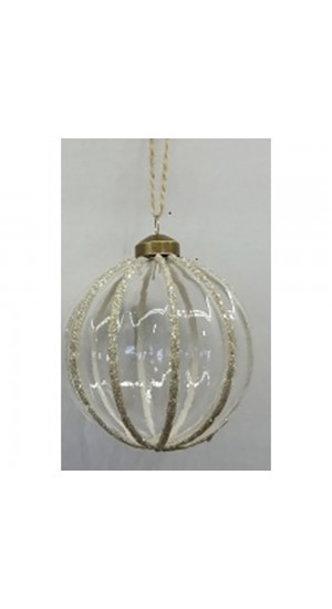 TRANSPARENT GLASS BALL ORNAMENT WITH GOLD LINES 8CM SET 6