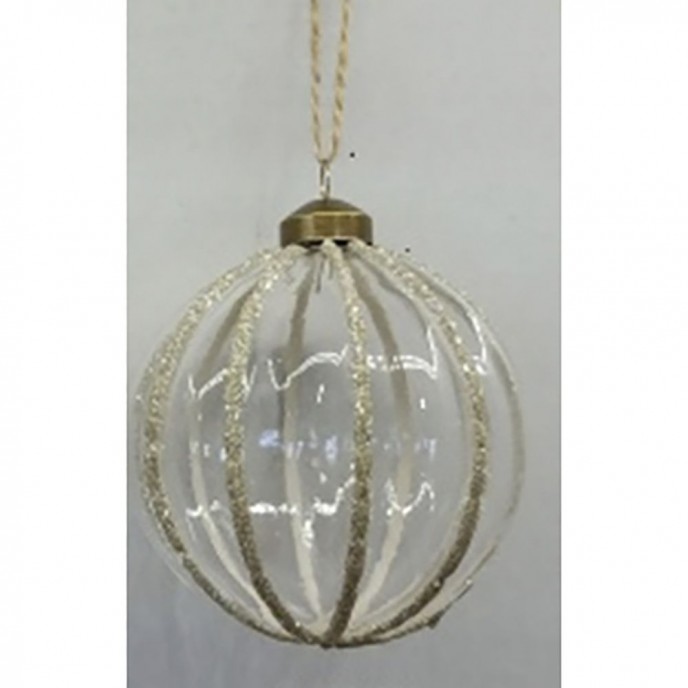  TRANSPARENT GLASS BALL ORNAMENT WITH GOLD LINES 8CM SET 6 