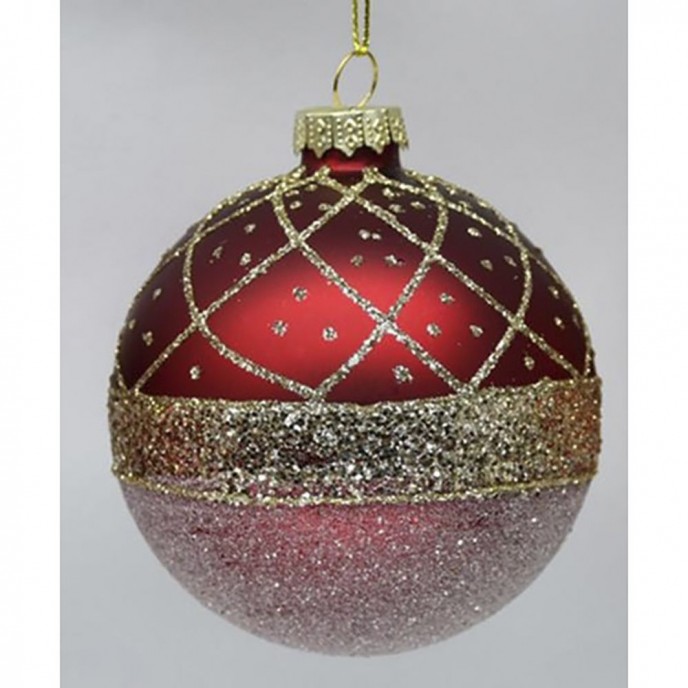  RED GLASS BALL ORNAMENT WITH GOLD DETAILS 8CM SET 6 