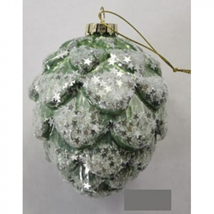 FOREST GREEN WHITE VINTAGE GLASS PINE CONE ORNAMENT  10CM SET 4 