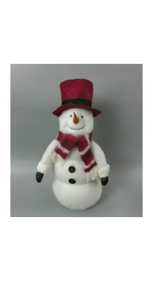  WHITE SNOWMAN WITH RED HAT AND SCARF 25Χ15Χ50CM