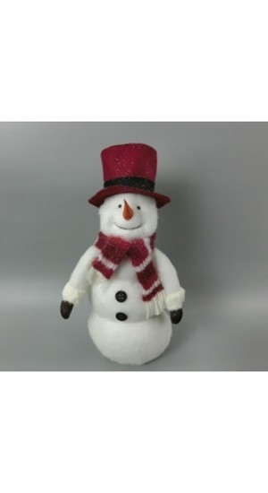  WHITE SNOWMAN WITH RED HAT AND SCARF 30Χ13Χ90CM