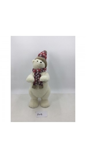  WHITE POLAR BEAR WITH RED POLKA DOT  HAT AND SCARF 25Χ29Χ59CM
