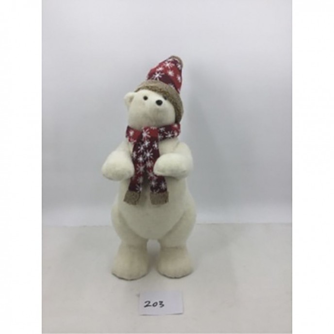  WHITE POLAR BEAR WITH RED POLKA DOT  HAT AND SCARF 29Χ25Χ59CM 