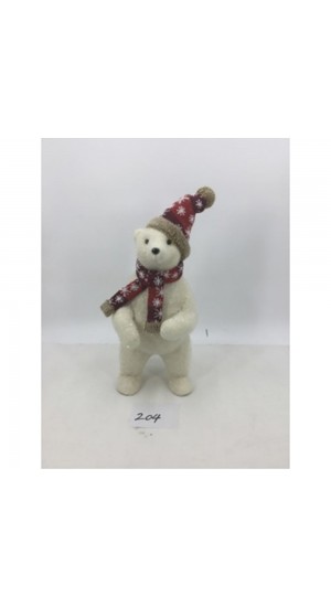 WHITE POLAR BEAR WITH RED POLKA DOT  HAT AND SCARF 21Χ21Χ48CM