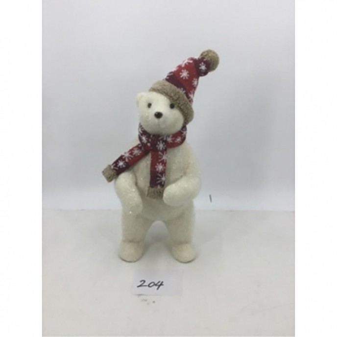  WHITE POLAR BEAR WITH RED POLKA DOT  HAT AND SCARF 21Χ21Χ48CM 