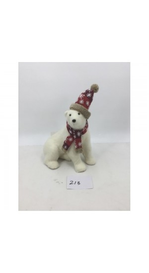  WHITE POLAR BEAR WITH RED POLKA DOT  HAT AND SCARF 30Χ22Χ35CM