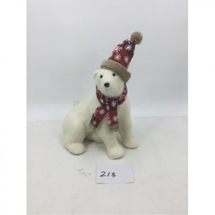  WHITE POLAR BEAR WITH RED POLKA DOT  HAT AND SCARF 30Χ22Χ38CM 