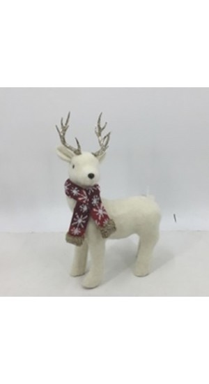  WHITE DEER WITH RED SCARF WITH SNOWFLAKES 20Χ11Χ35CM