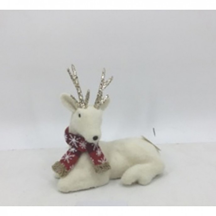  WHITE DEER WITH RED SCARF WITH SNOWFLAKES 27Χ14Χ26CM 
