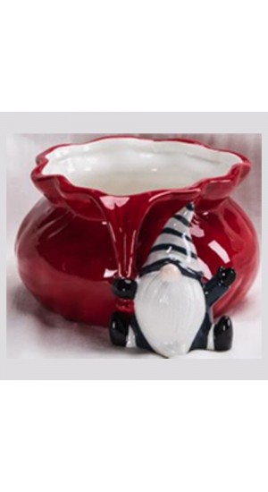  RED CERAMIC POUCH BOWL 18X10CM