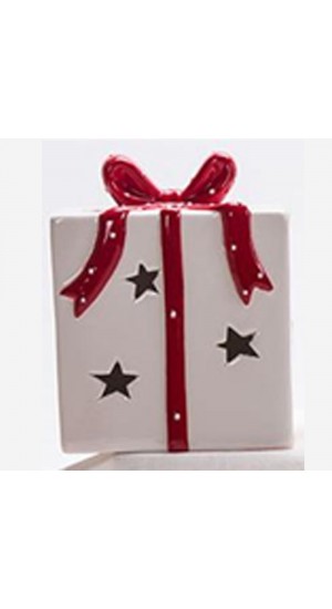  RED AND WHITE CERAMIC GIFT BOX WITH LED LIGHT 10X12CM