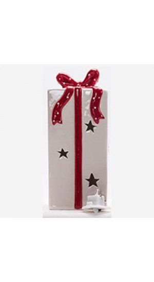  RED AND WHITE CERAMIC GIFT BOX WITH LED LIGHT 7X16CM
