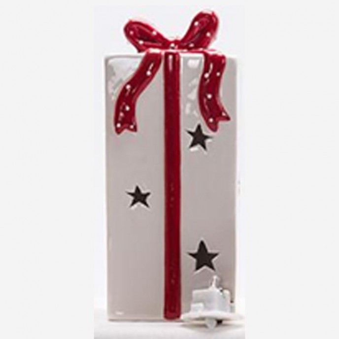  RED AND WHITE CERAMIC GIFT BOX WITH LED LIGHT 7X16CM 