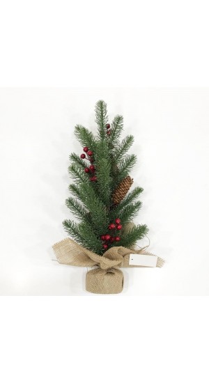  SMALL CHRISTMAS TREE WITH RED BERRIES IN JUTE BAG 53CM