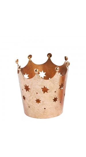  GOLD METAL CROWN CANDLE HOLDER 8x8x9CM