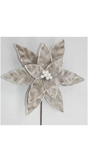  XMAS CHAMPAGNE FROSTED POINSETTIA PICK 33X30CM
