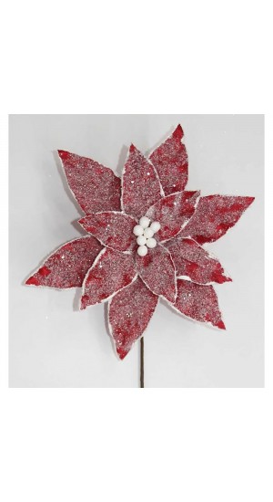  XMAS RED FROSTED POINSETTIA PICK 33X30CM