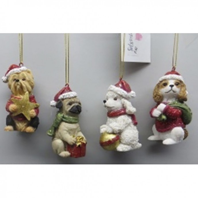  RESIN CHRISTMAS DOG ORNAMENT 4.5X8CM 4 STYLES ASSORTED 