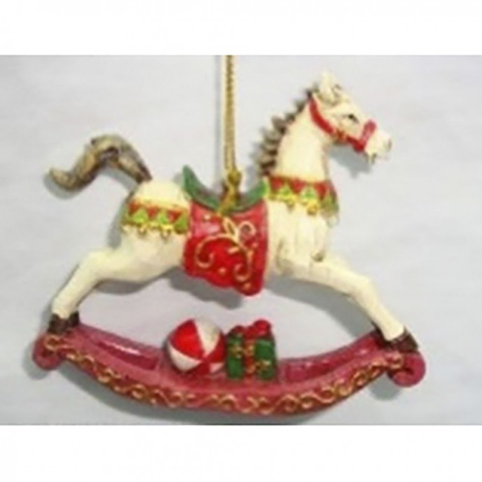  RED RESIN ROCKING HORSE ORNAMENT 8.5X2X7.5CM 