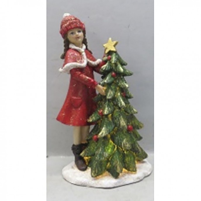  RED RESIN GIRL DECORATING CHRISTMAS TREE FIGURINE 12X9.5X21CM 
