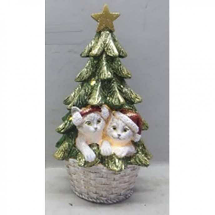  RESIN CATS INSIDE A CHRISTMAS TREE FIGURINE 10.5X10.5X19.5CM 