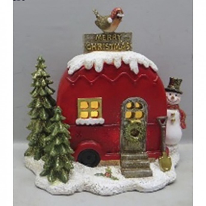  RED RESIN CHRISTMAS CAMPER FIGURINE 15X9.5X14CM 