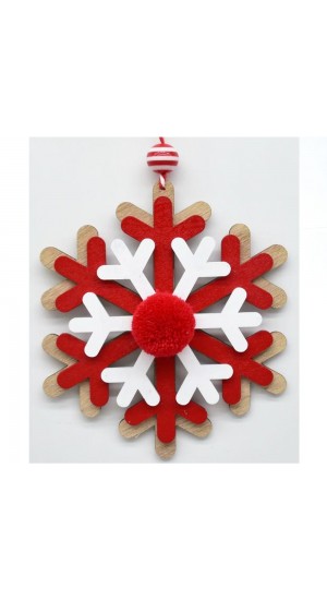  RED WOODEN SNOWFLAKE ORNAMENT 10.5Χ12CM