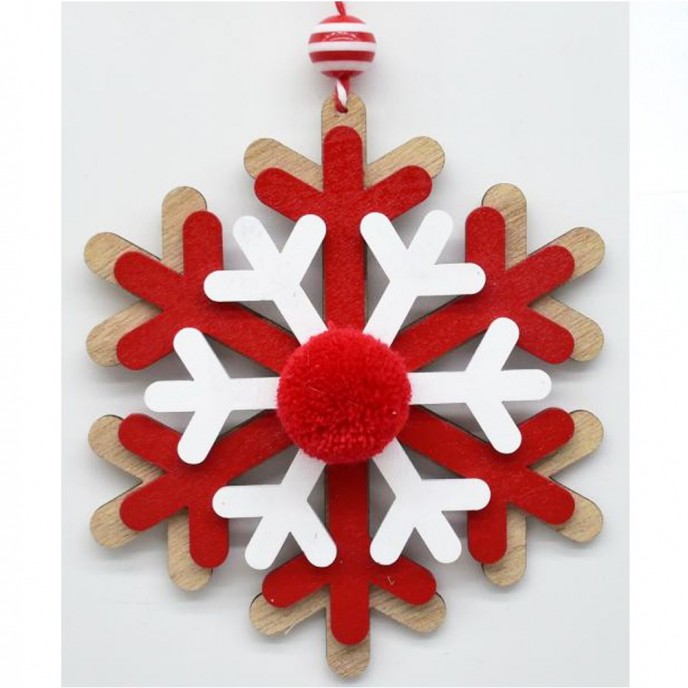  RED WOODEN SNOWFLAKE ORNAMENT 10.5Χ12CM 