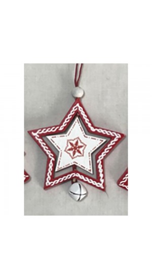  CHRISTMAS RED WOODEN STAR ORNAMENT 6.5X6CM