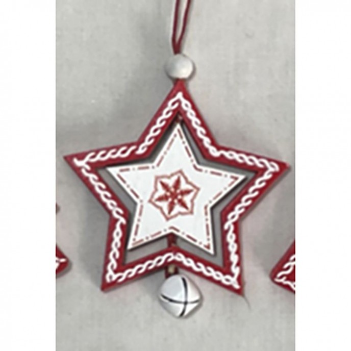   WOODEN HANGING RED STAR 6.5X6X0.5CM 