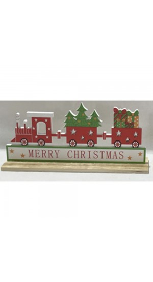  WOODEN TRAIN MERRY CHRISTMAS SIGN ON WOODEN BASE 18.5X4X8CM