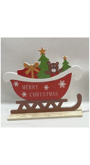  CHRISTMAS WOODEN CAR WITH SANTA AND TREE WITH WOODEN BASE 18X4X12CM
