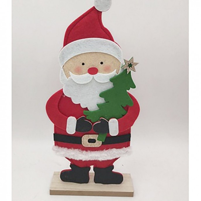  FABRIC RED SANTA CLAUS ON WOODEN BASE 16.5X5X37CM 