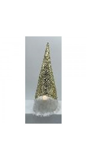  CHRISTMAS GOLD GNOME WITH BATTERY LIGHT 12X28CM
