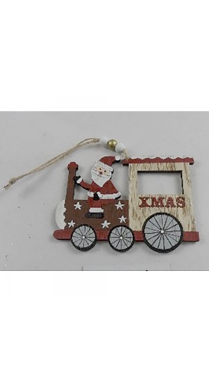  CHRISTMAS RED WOODEN TRAIN ORNAMENT 12X9CM