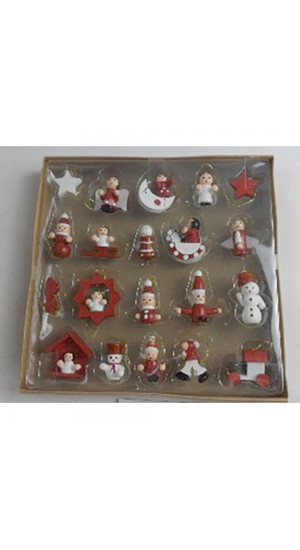  CHRISTMAS RED WOODEN ORNAMENTS SET 20 IN PAPER BOX 18Χ18CM