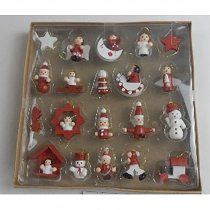  RED WOODEN ORNAMENTS SET 20 IN PAPER BOX 18Χ18CM 