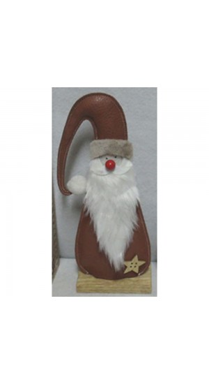  XMAS RED LEATHER WOODEN TABLETOP SANTA 10X5X26CM