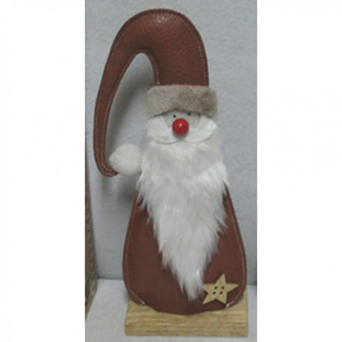  XMAS RED LEATHER WOODEN TABLETOP SANTA 12.5X5.5X27CM 