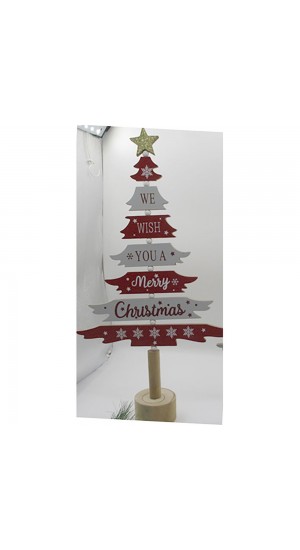  XMAS RED WOODEN TABLETOP TREE 25X47CM