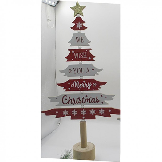 XMAS RED WOODEN TABLETOP TREE 25X47CM 