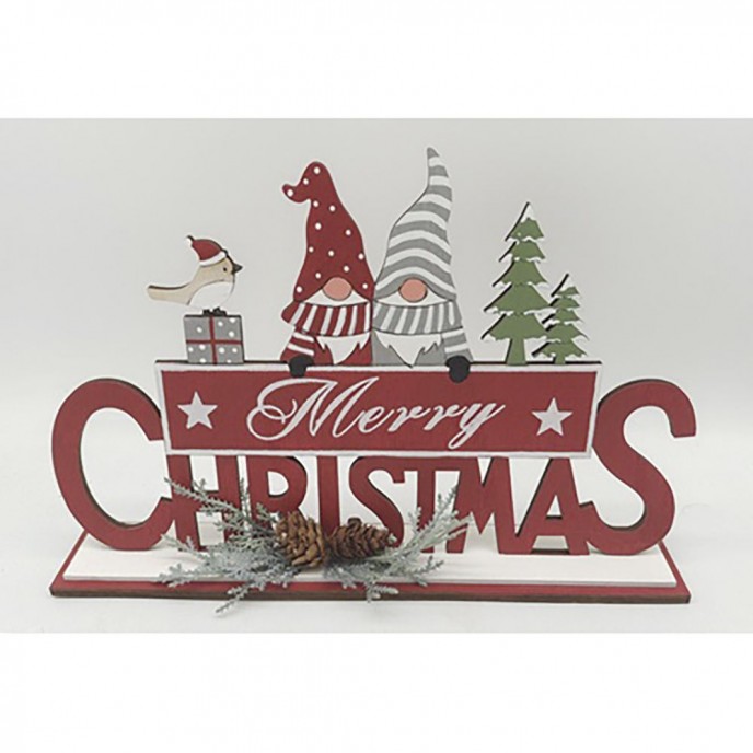  XMAS RED WOOD MERRY CHRISTMAS TABLETOP SIGN 28X5X17CM 