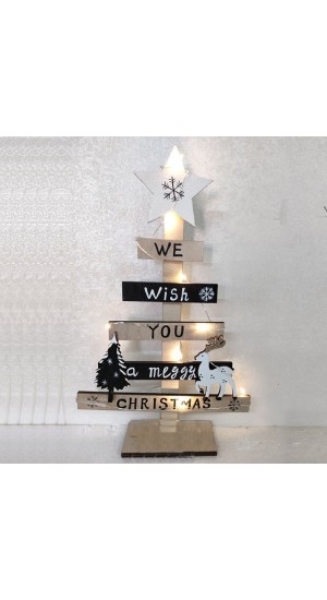  XMAS BLACK WOODEN TABLETOP TREE WITH LED LIGHTS 19X5X32CM