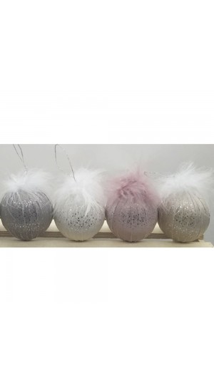  CHRISTMAS FEATHER BALL ORNAMENT 8X9CM 4 COLOURS ASSORTED