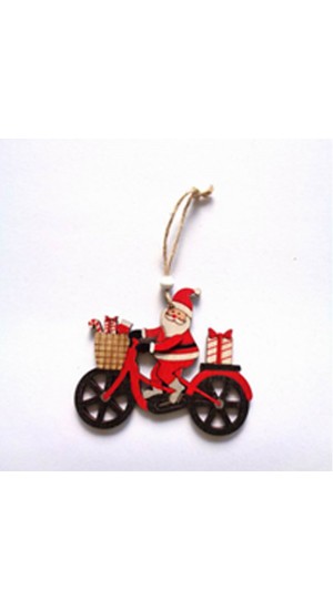  CHRISTMAS RED WOODEN SANTA CLAUS ORNAMENT 12X10CM