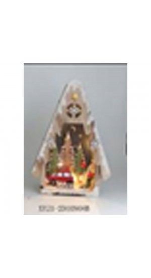  XMAS WOODEN LIGHTED HOUSE 14X5.5X21CM