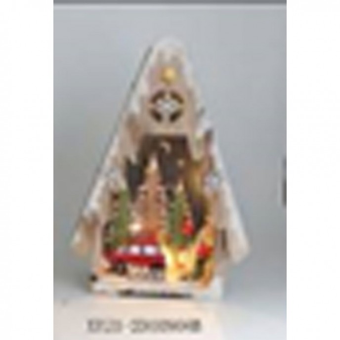  XMAS WOODEN LIGHTED HOUSE 14X5.5X21CM 