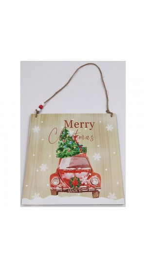  XMAS WOODEN HANGING SIGN 22X22CM